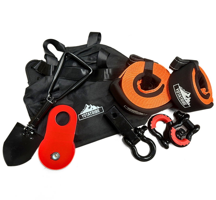 Ultimate Off-Road Recovery Kit – Includes Hitch Receiver, Shackles, Tow Straps, Snatch Block, Folding Shovel, Gloves, and Storage Bag