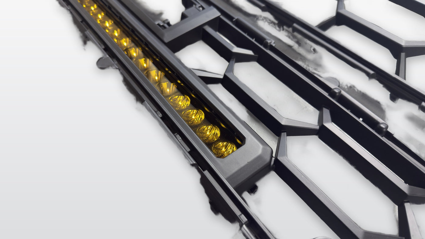 Amber LED light bar detail, 6th Gen 4Runner Apex Pro grille