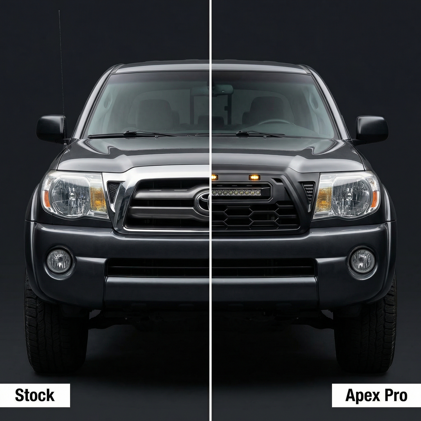 2005-2011 Tacoma Apex Pro Style Grille with LED Light Bar & Raptor Lights by YotaTribe