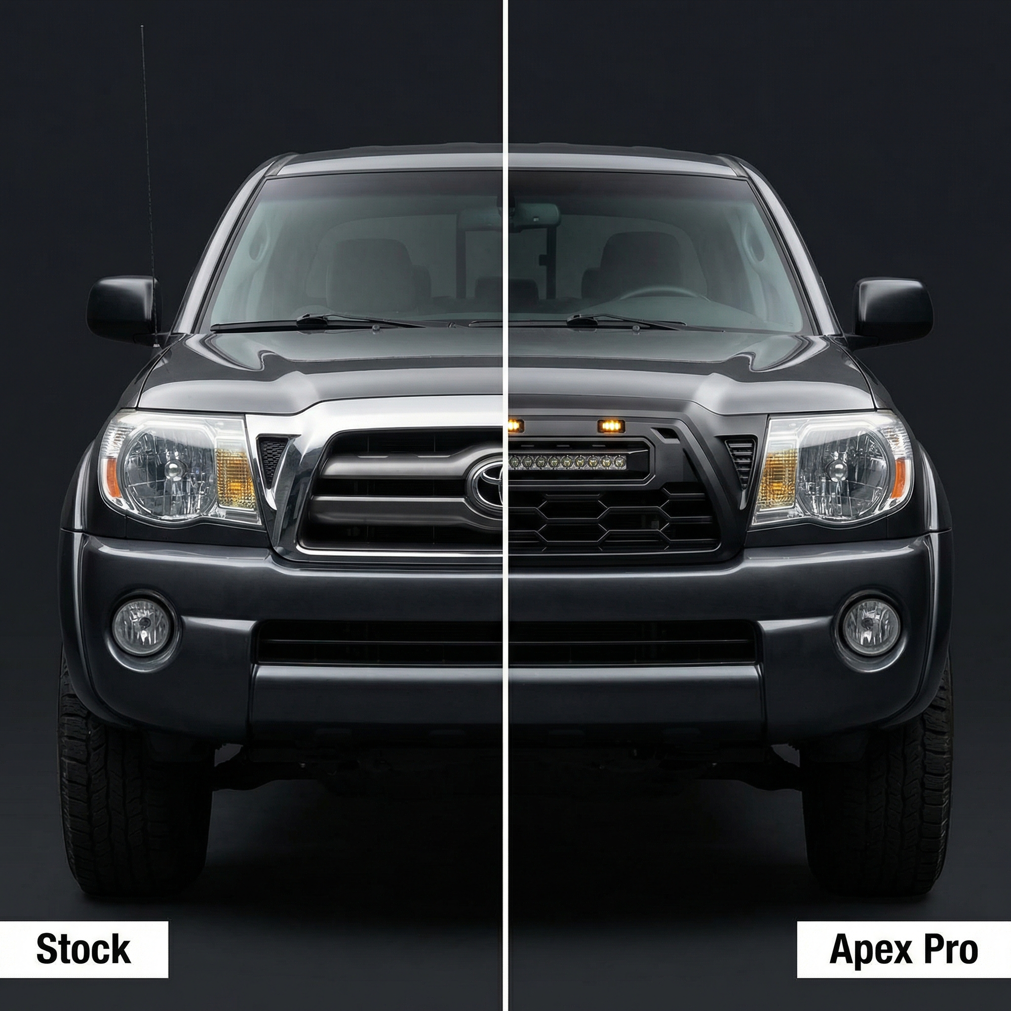 2005-2011 Tacoma Apex Pro Style Grille with LED Light Bar & Raptor Lights by YotaTribe