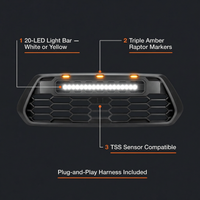 2016-2023 Tacoma Apex Pro Style Grille with LED Light Bar & Raptor Lights by YotaTribe
