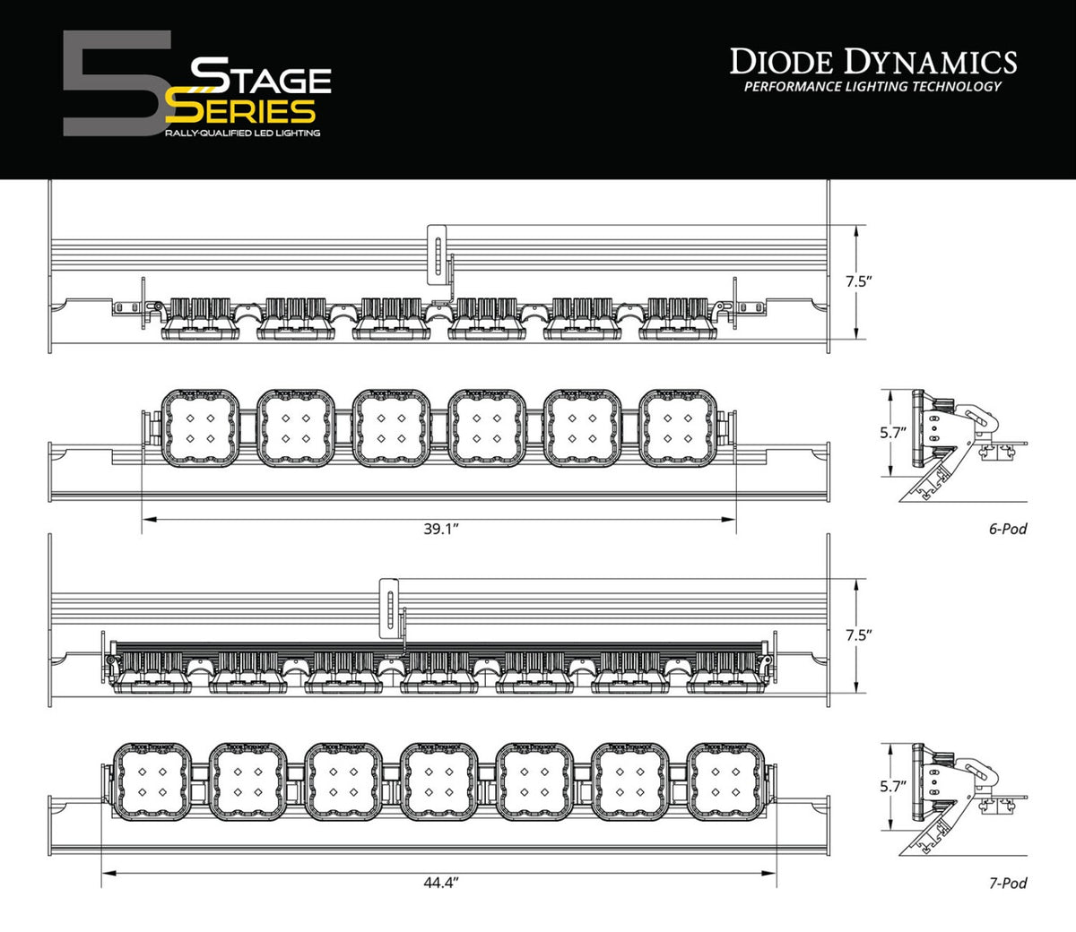 Diode Dynamics SS5 7-Pod CrossLink Mounting Sport Kit for Prinsu/Sherpa Roof Racks