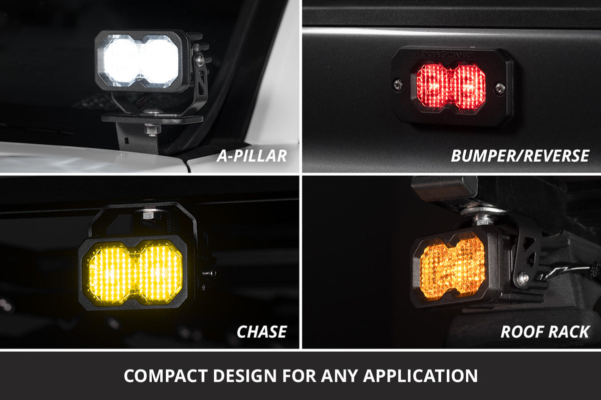 Diode Dynamics C2 2.0 Flush LED Pod Red Backlight White (Pair)